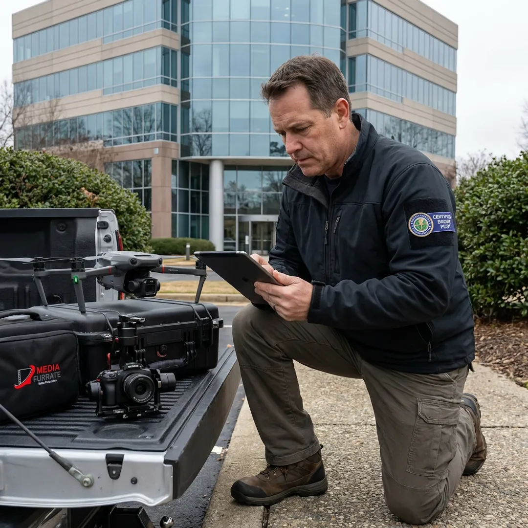 Drone pilot planning an aerial property shoot