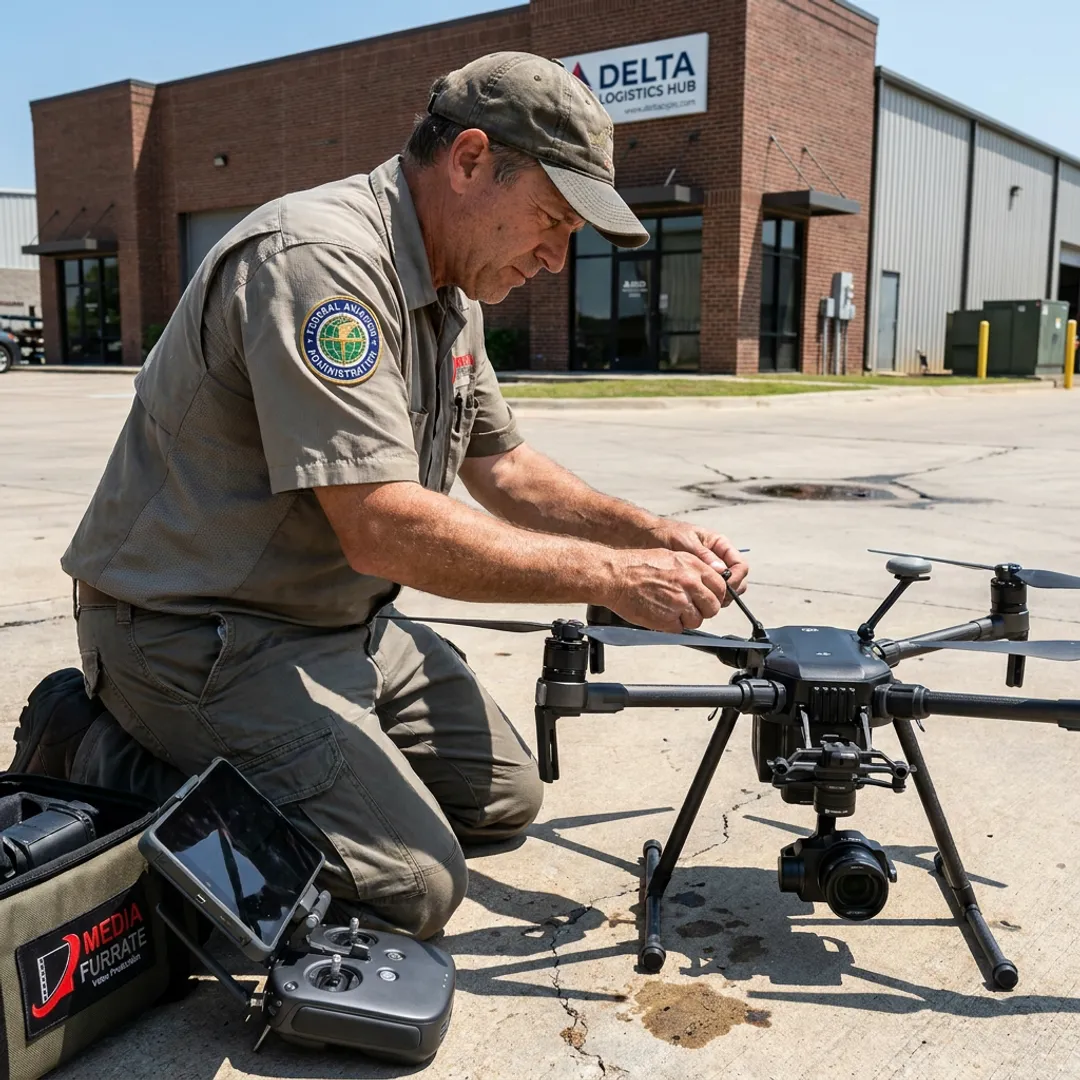 Drone pilot preparing equipment for aerial photography
