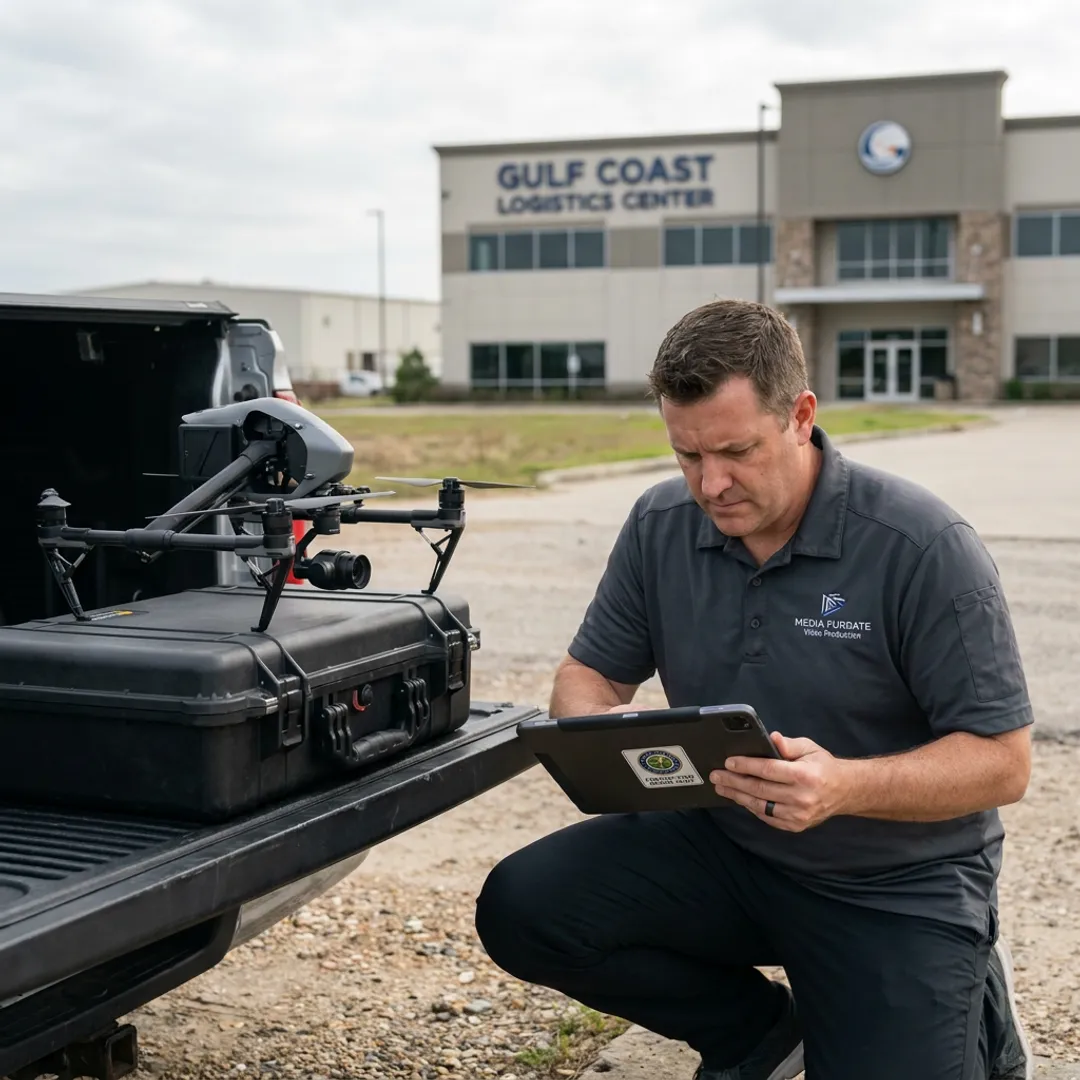 FAA-licensed drone pilot preparing aerial video shoot