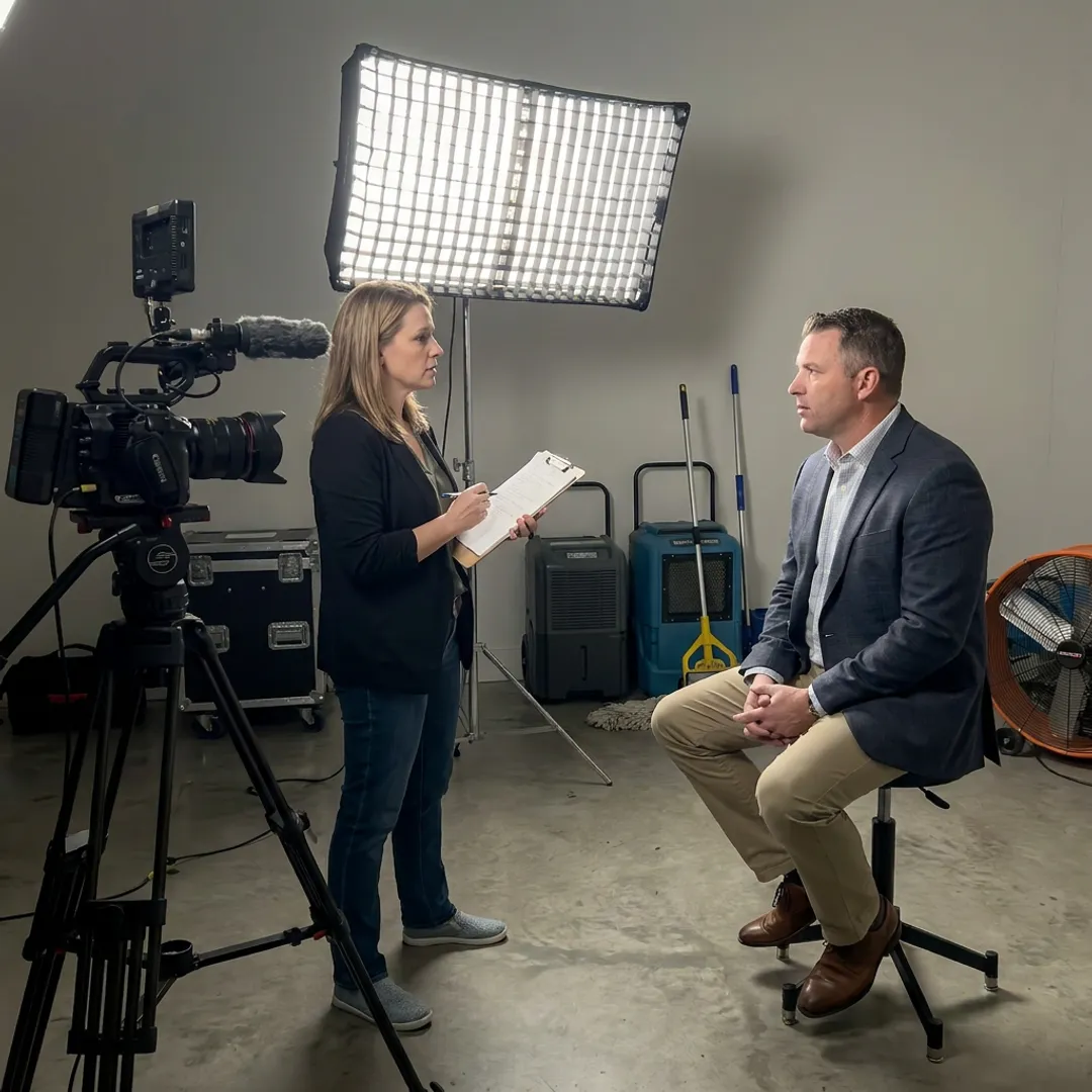 Producer directing a restoration company interview