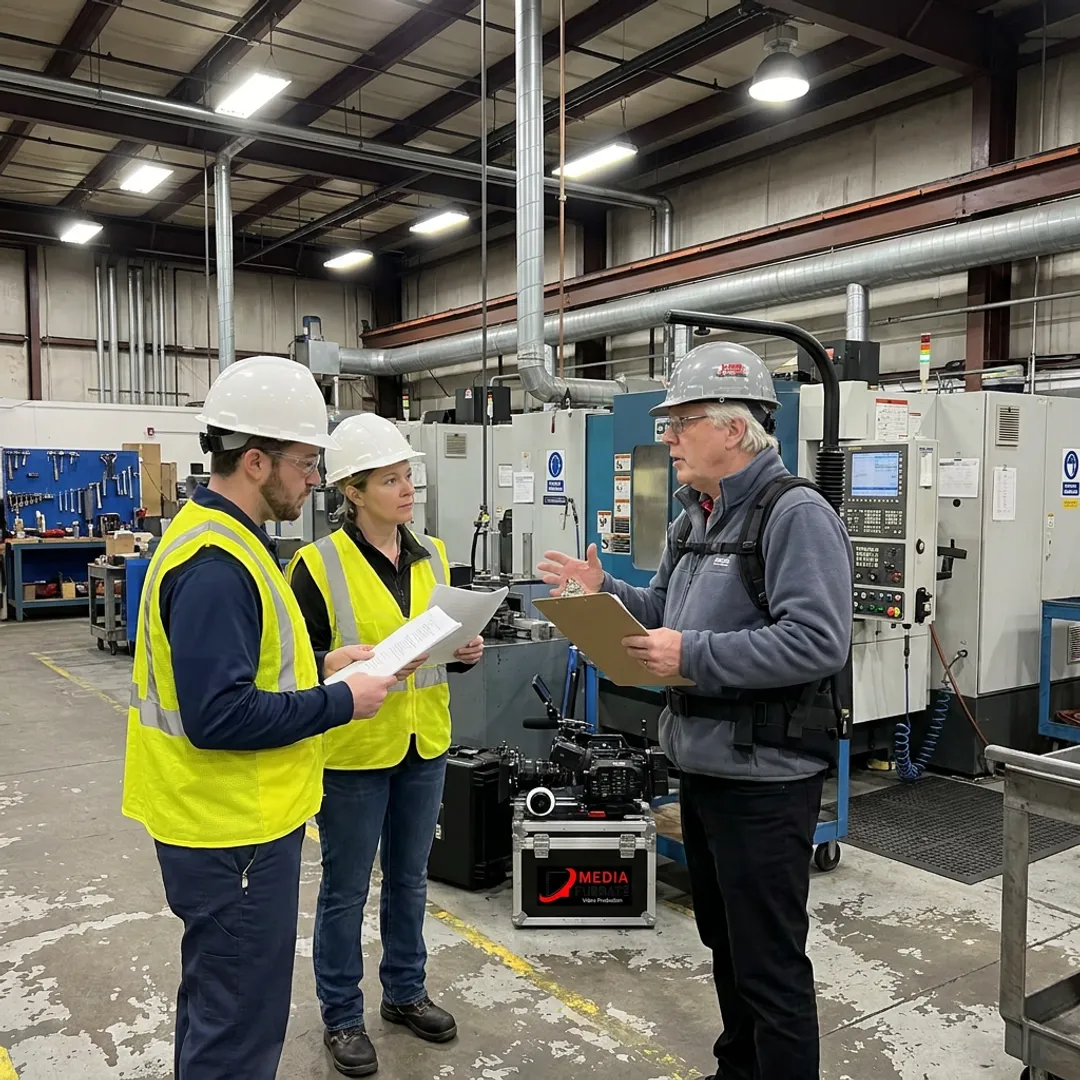 Producer reviewing a safety training script before filming