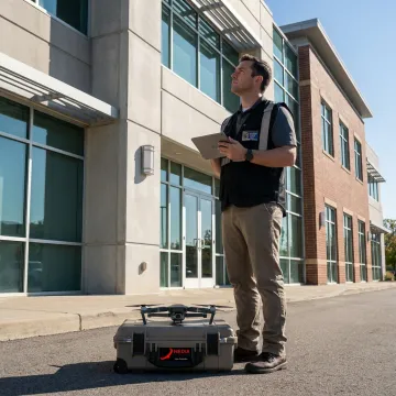 Drone pilot planning a commercial aerial photography shoot