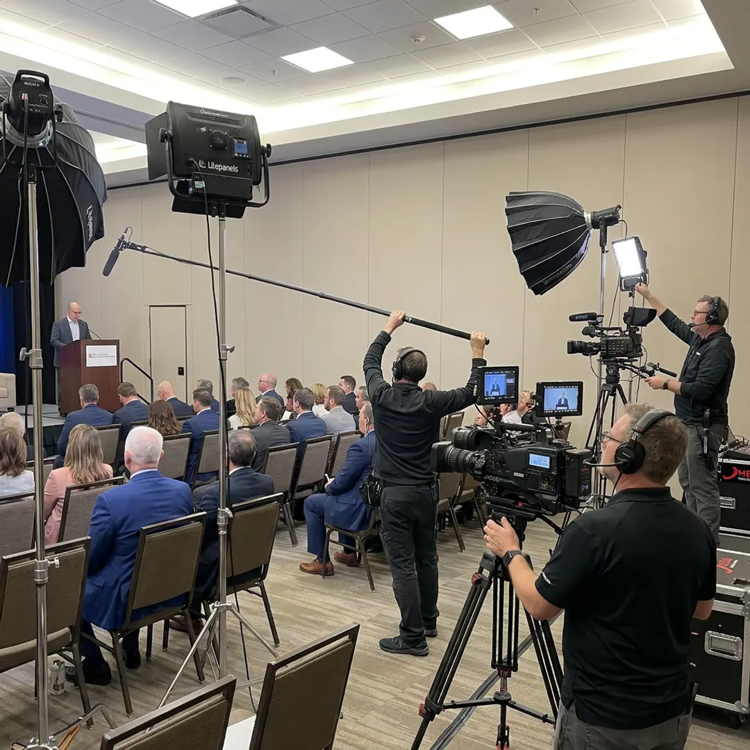 Professional camera crew filming a live event