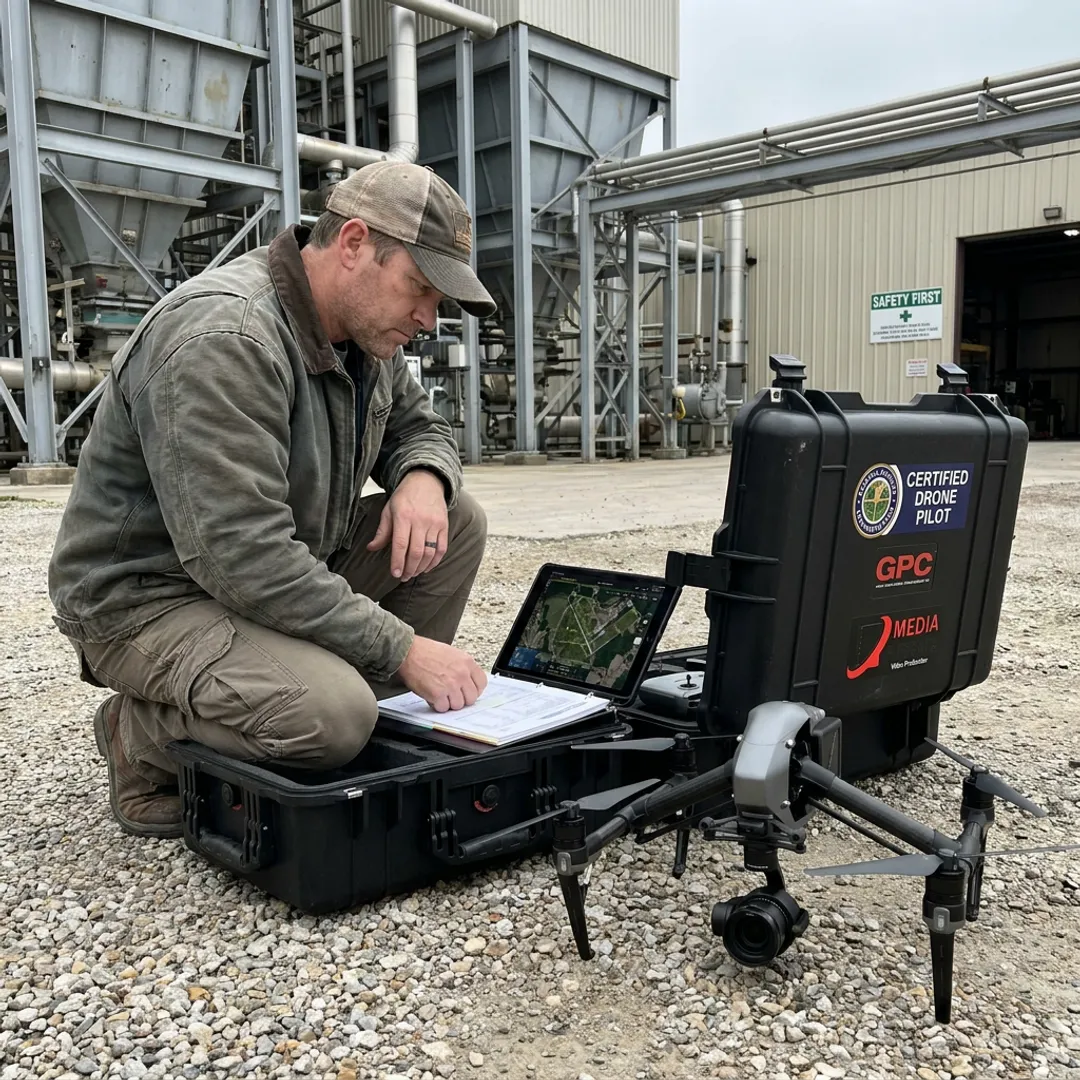 Drone pilot planning aerial video shoot