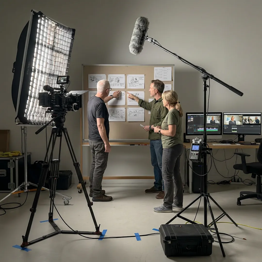 Video team planning a production workflow