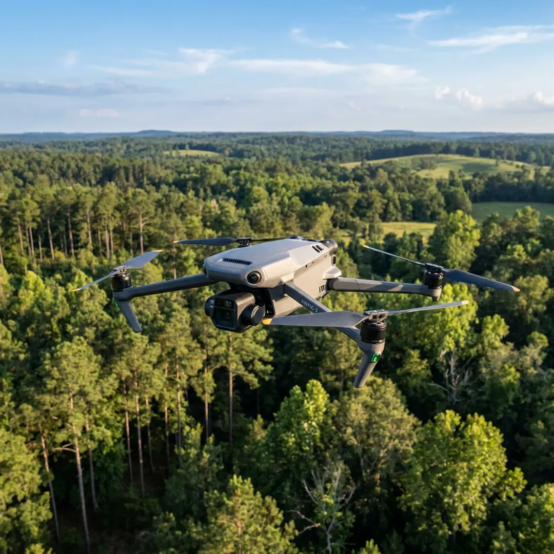Drone capturing aerial footage over Lufkin, Texas