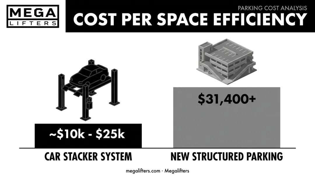 Cost per space comparison of car stackers versus new structured parking construction