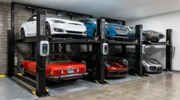 Custom automobile stacking system with integrated EV charging platform