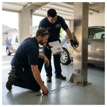 Technicians planning a custom car lift installation