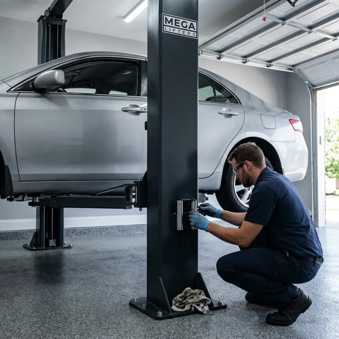 2 post car lift in a garage