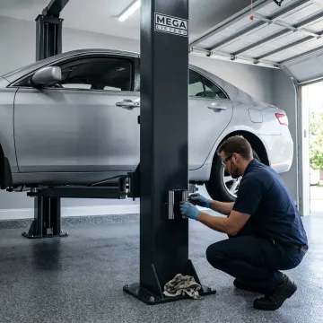 2 post car lift in a garage