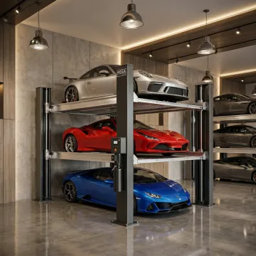 Luxury cars stored on custom vertical lifts