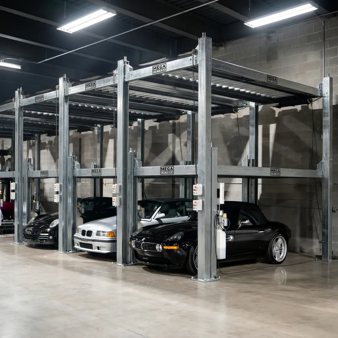 Hydraulic car parking system stacking vehicles