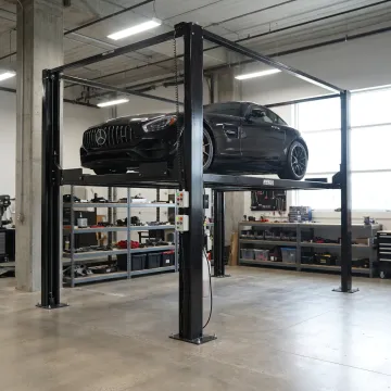 9000 lb 2 post overhead car lift in a garage