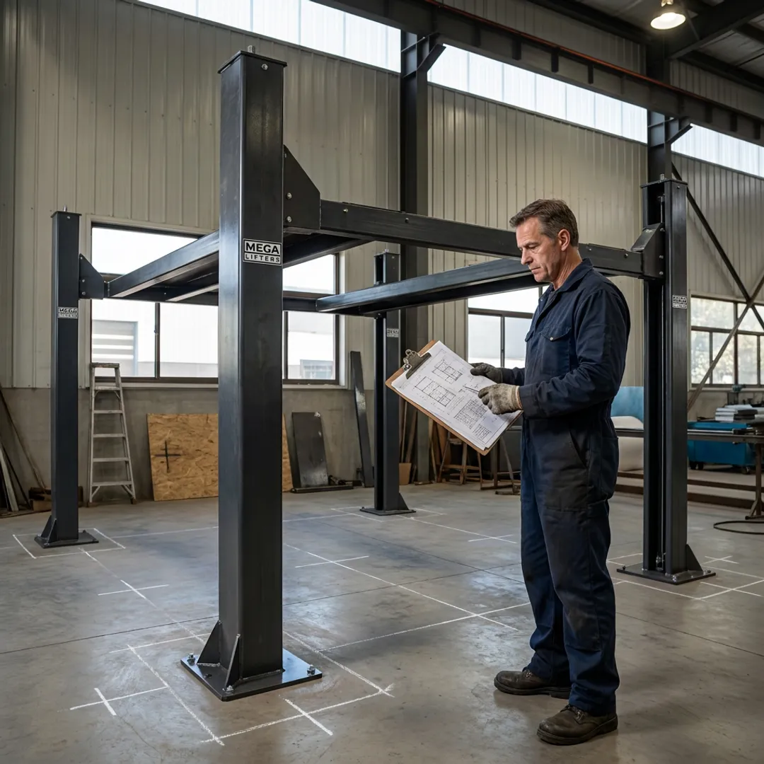 Two post car lift planning in garage bay
