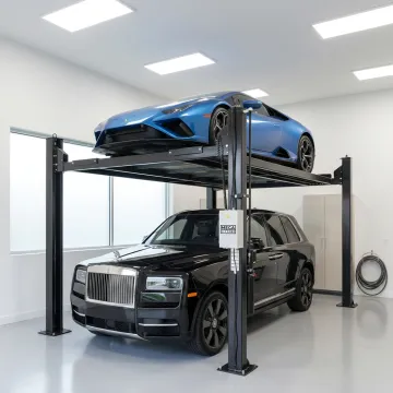 Custom garage car lift storing vehicles vertically
