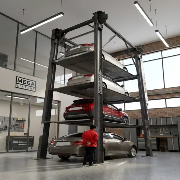 Custom parking lifts stacking cars in a garage
