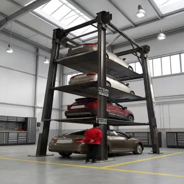 Custom 4 post car lift storing vehicles vertically