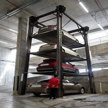 Cars stacked on parking lifts