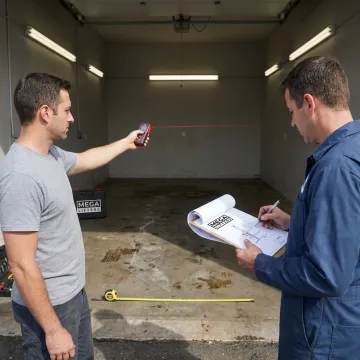 Technicians planning a triple stacker car lift installation