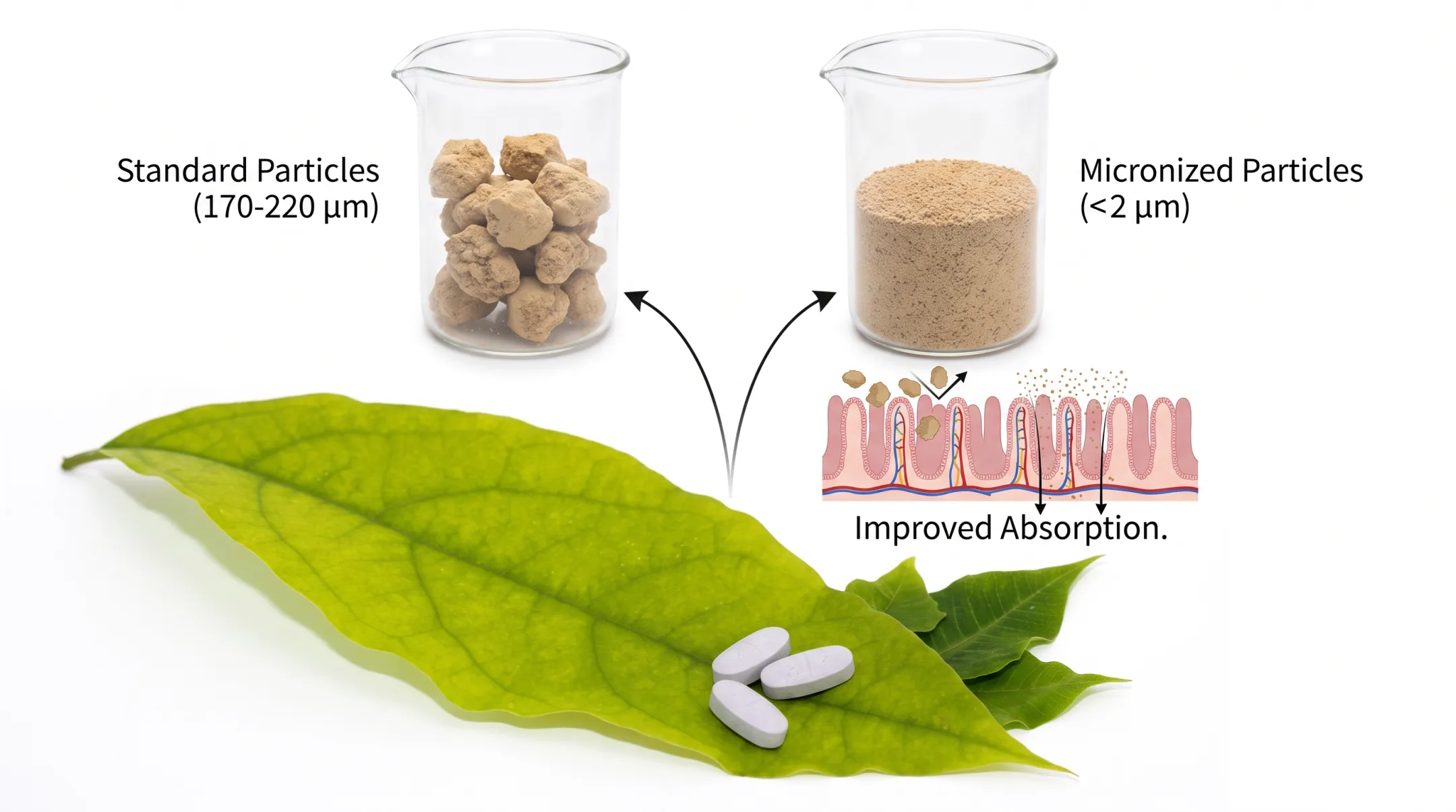 Micronized resveratrol powder particle size comparison for absorption enhancement
