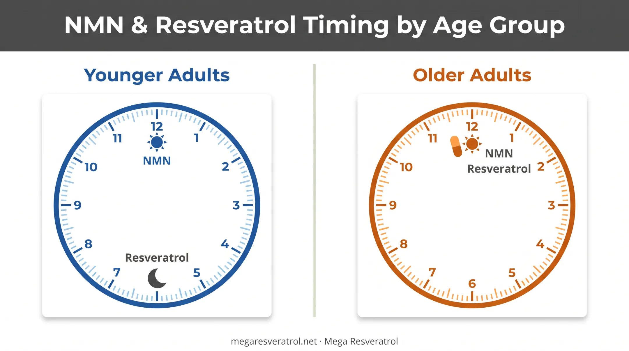 Age-based NMN and resveratrol timing schedule for younger versus older adults