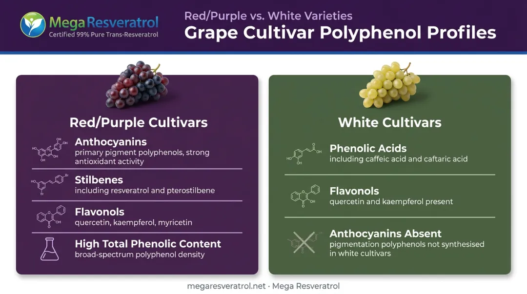 Red versus white grape skin polyphenol compound profile comparison infographic