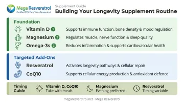 Practical longevity supplement daily routine stack with timing and dosing guidance