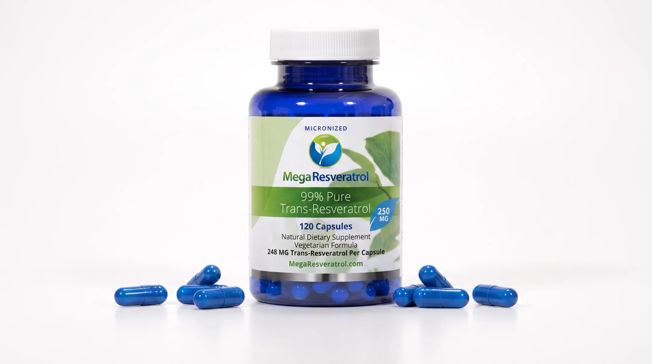 High-purity trans-resveratrol supplement capsules bottle with lab certification