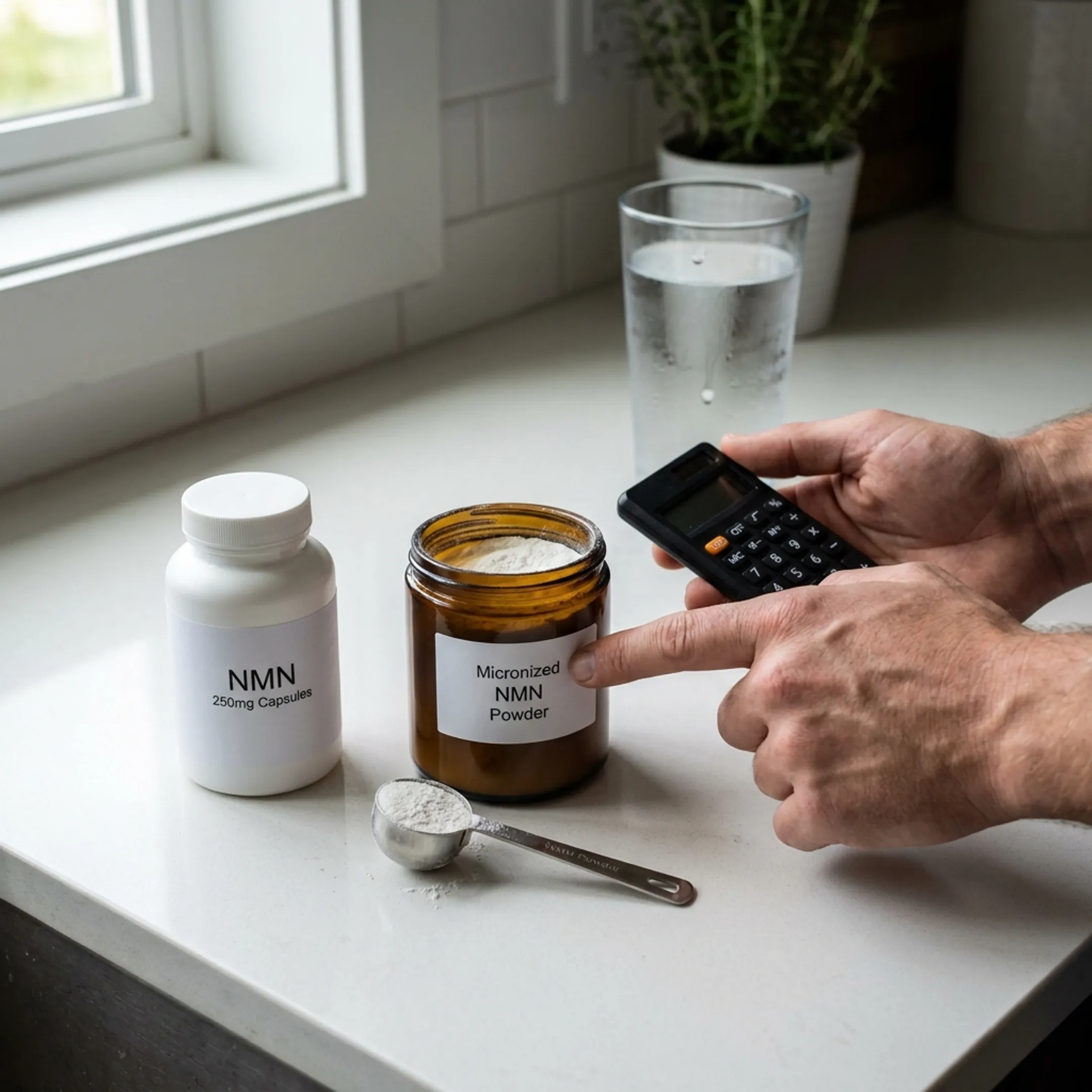 Person comparing NMN supplement labels