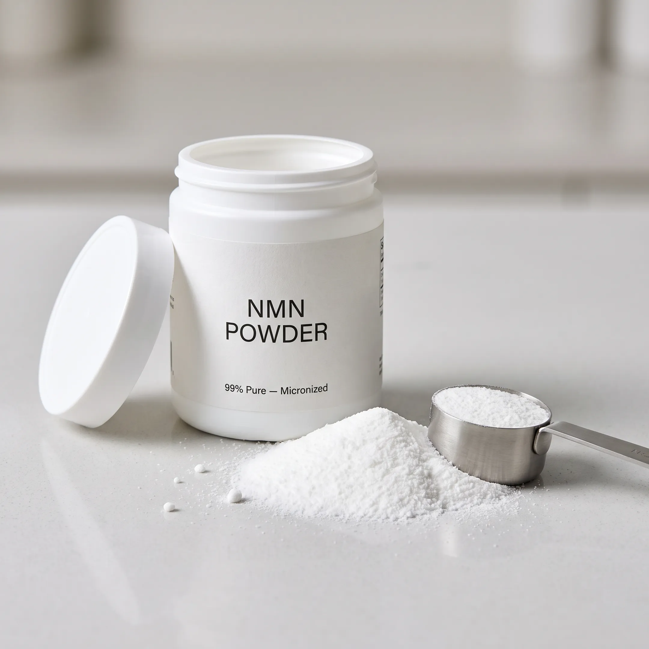 NMN powder container with measuring scoop