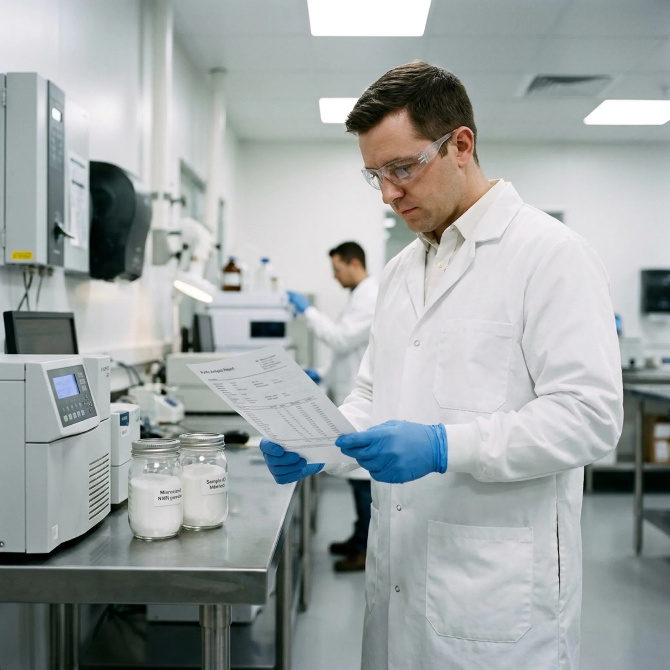Technician reviewing NMN purity testing