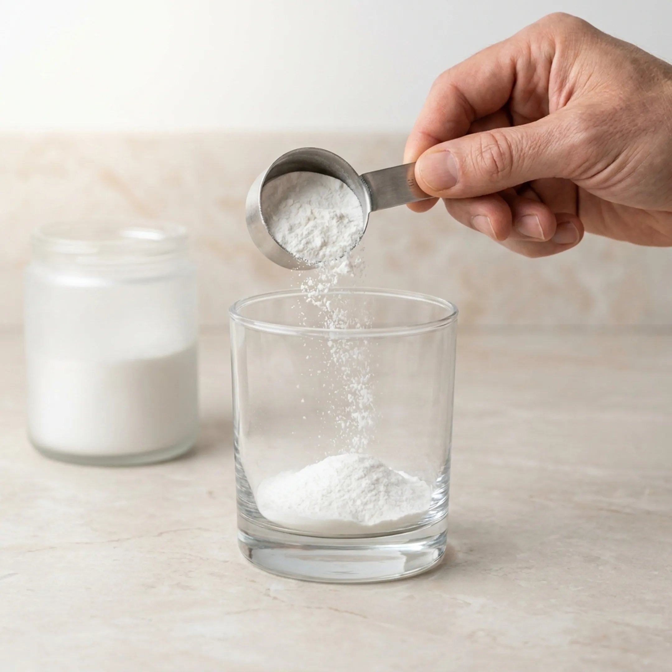 NMN powder being measured into a glass