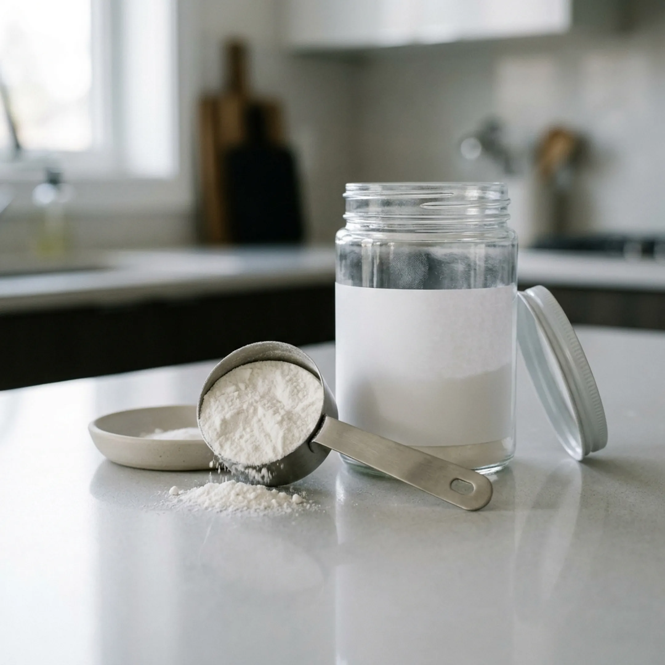 NMN powder being measured into a small scoop