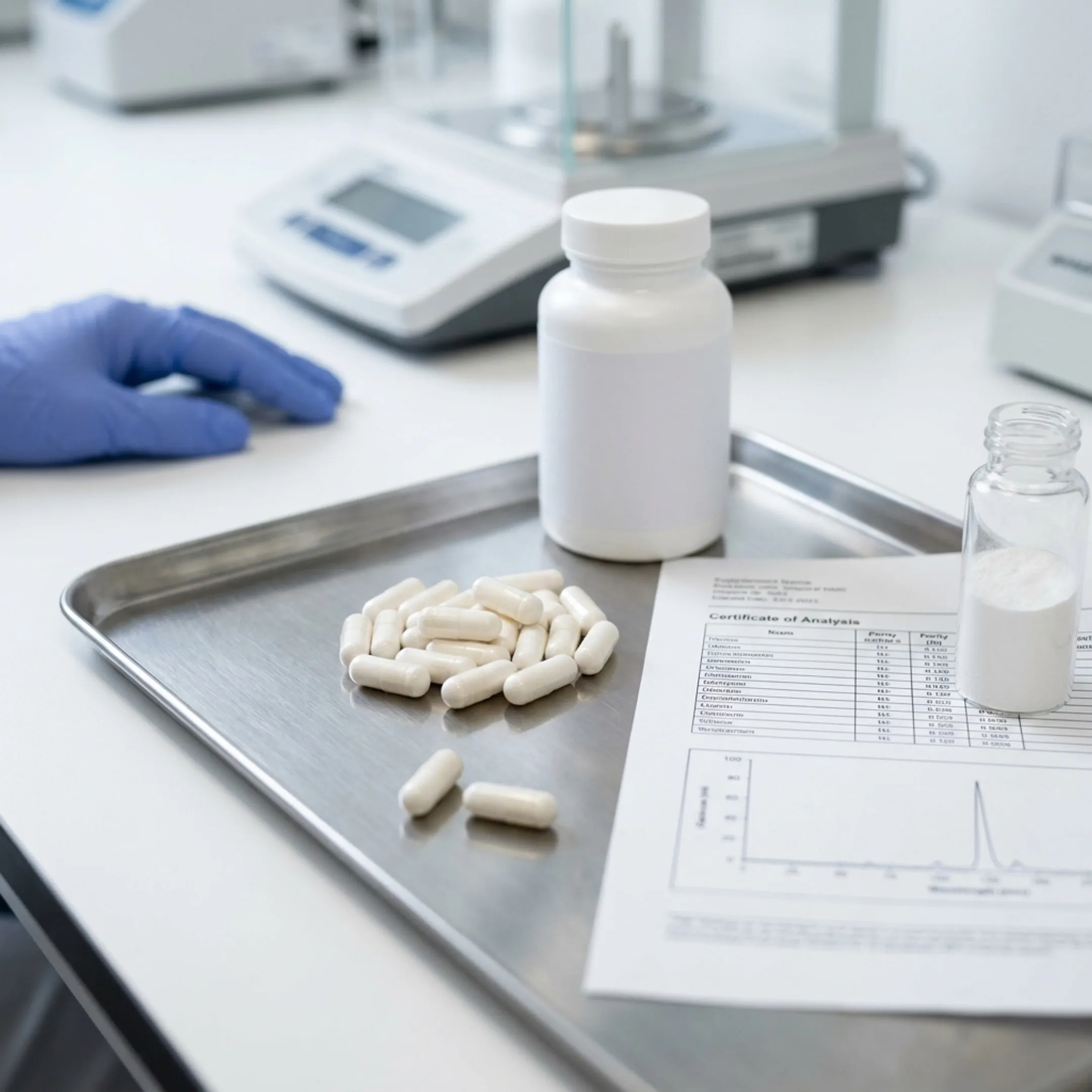 NMN capsules and purity testing materials