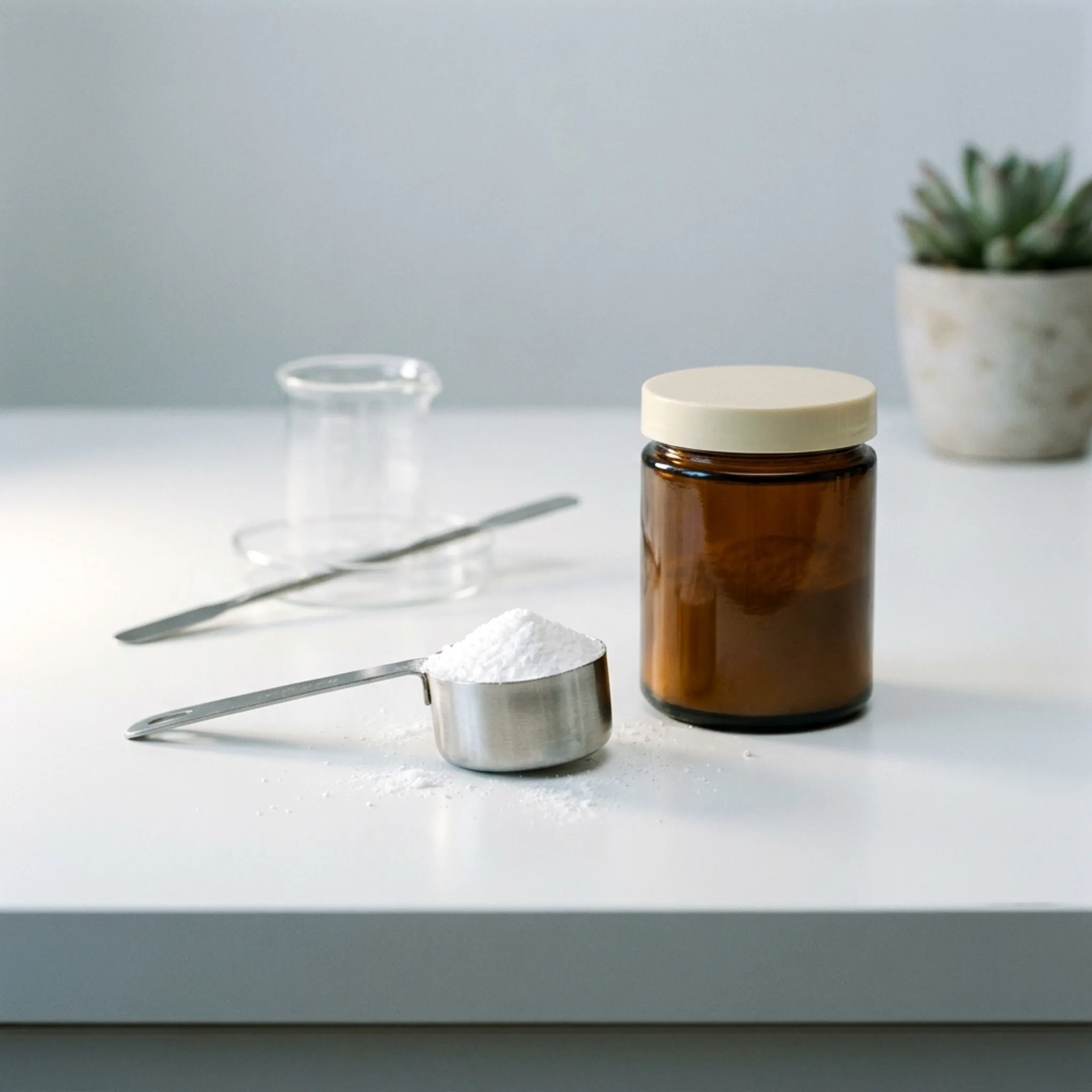NMN powder being measured in a clean supplement setting