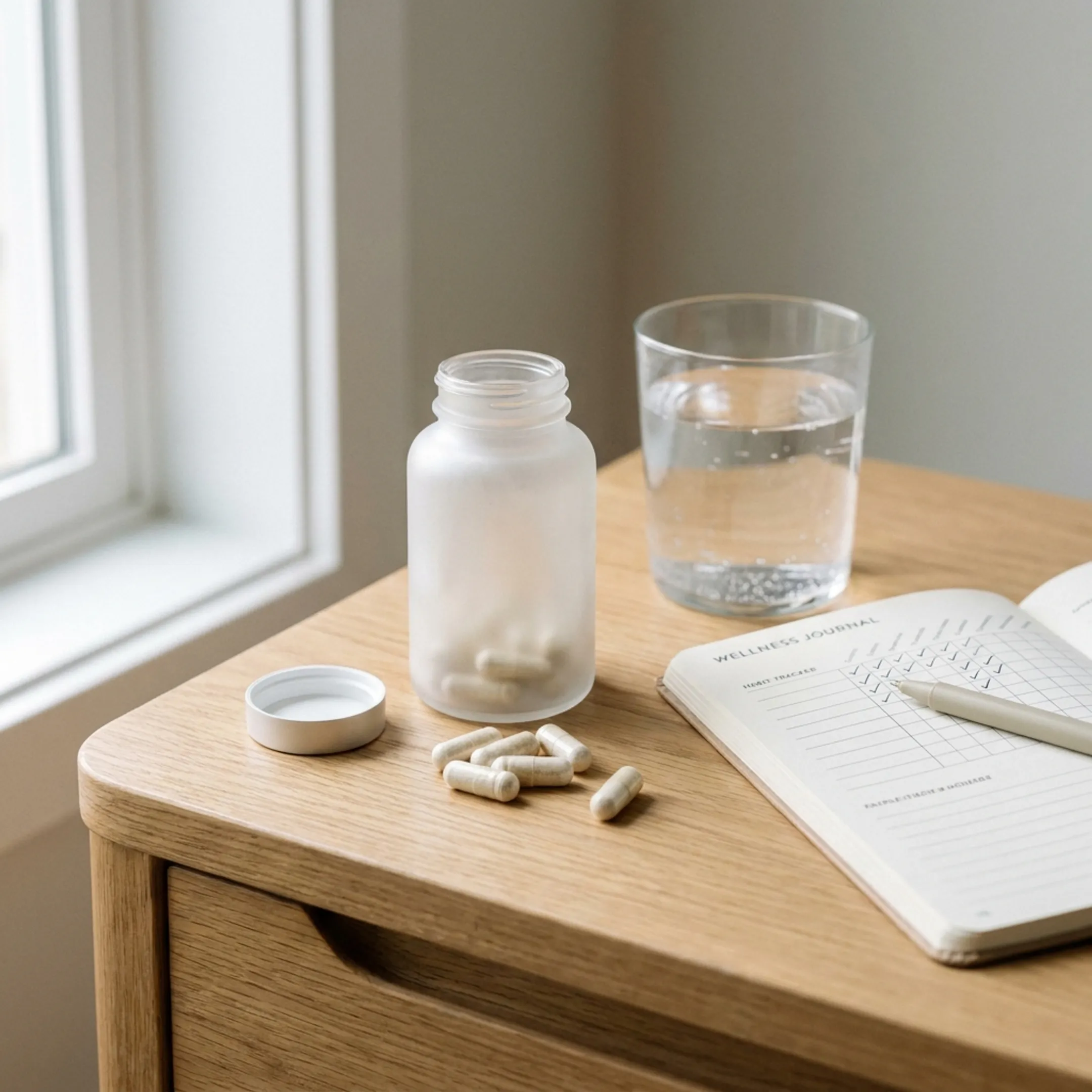 NMN capsules beside a wellness journal