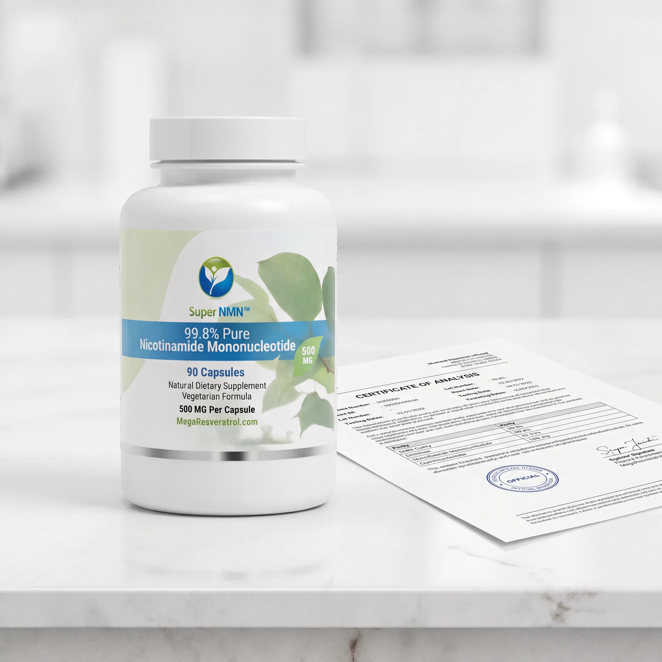 NMN capsules beside a supplement bottle