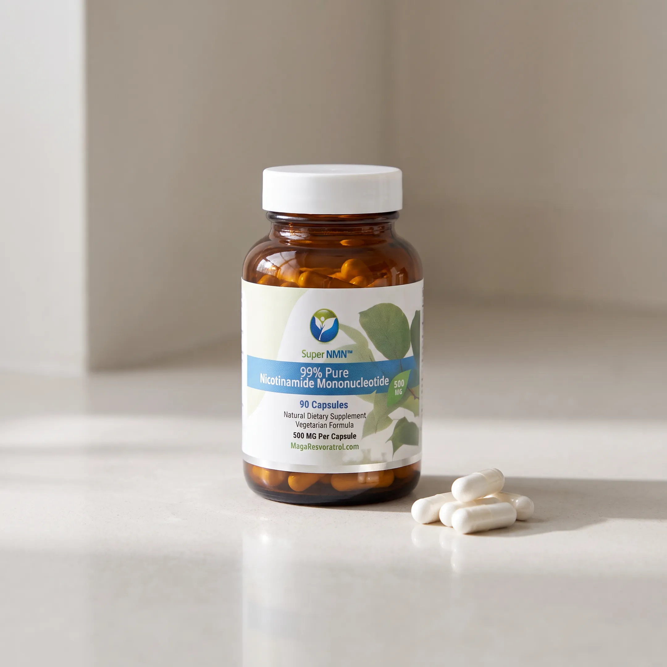 Bottle of NMN 500 mg vegetarian capsules