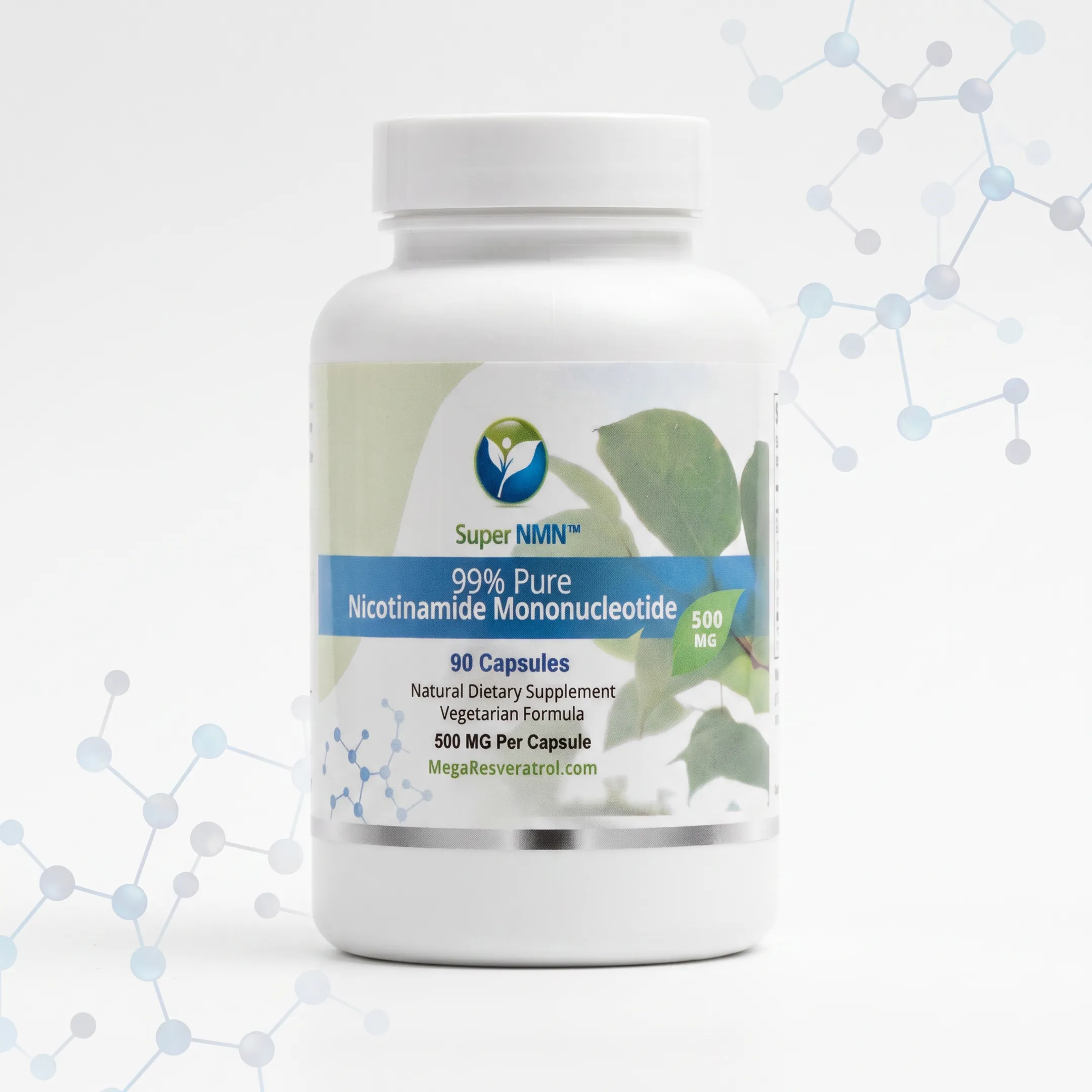NMN 500 mg vegetarian capsules beside supplement bottle