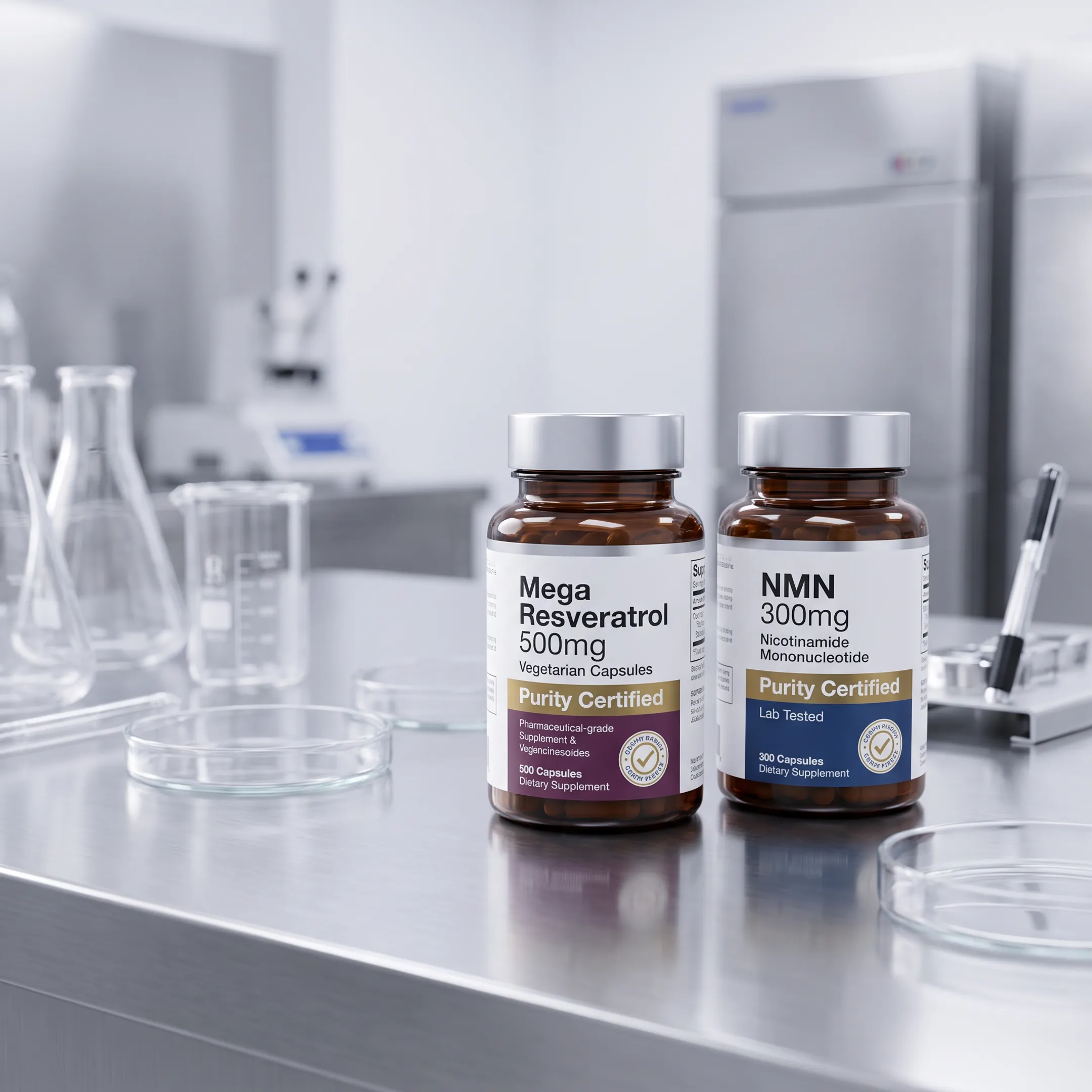 NMN and resveratrol products displayed together