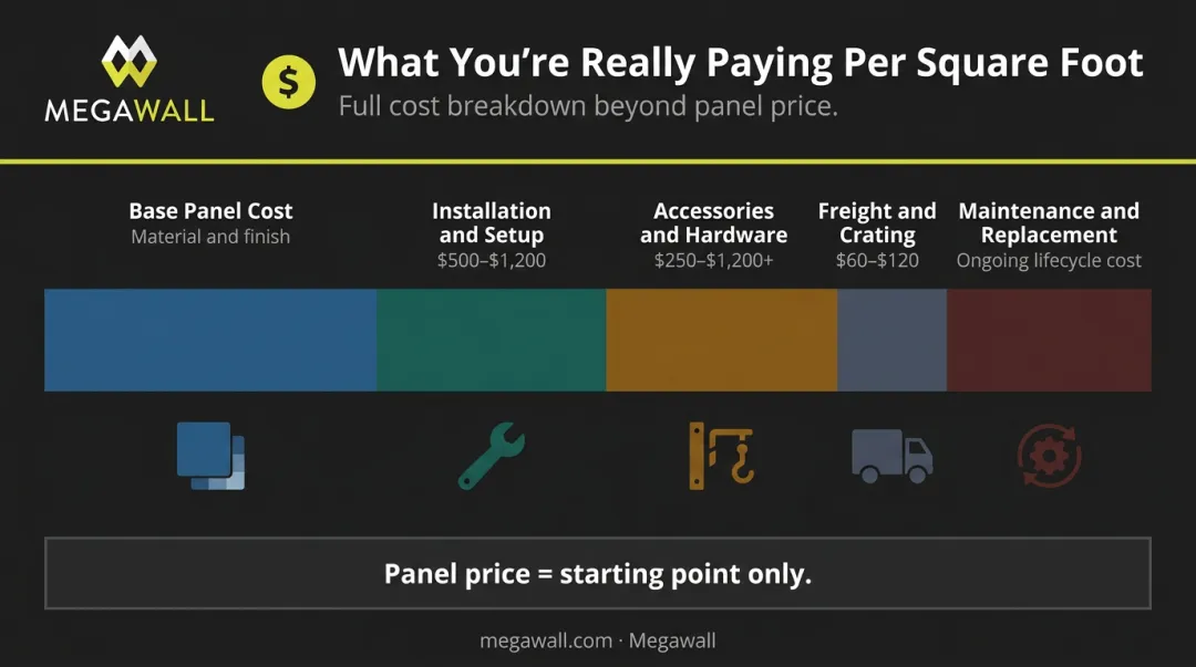 Retail shelving fixture total cost breakdown including panels installation accessories and freight