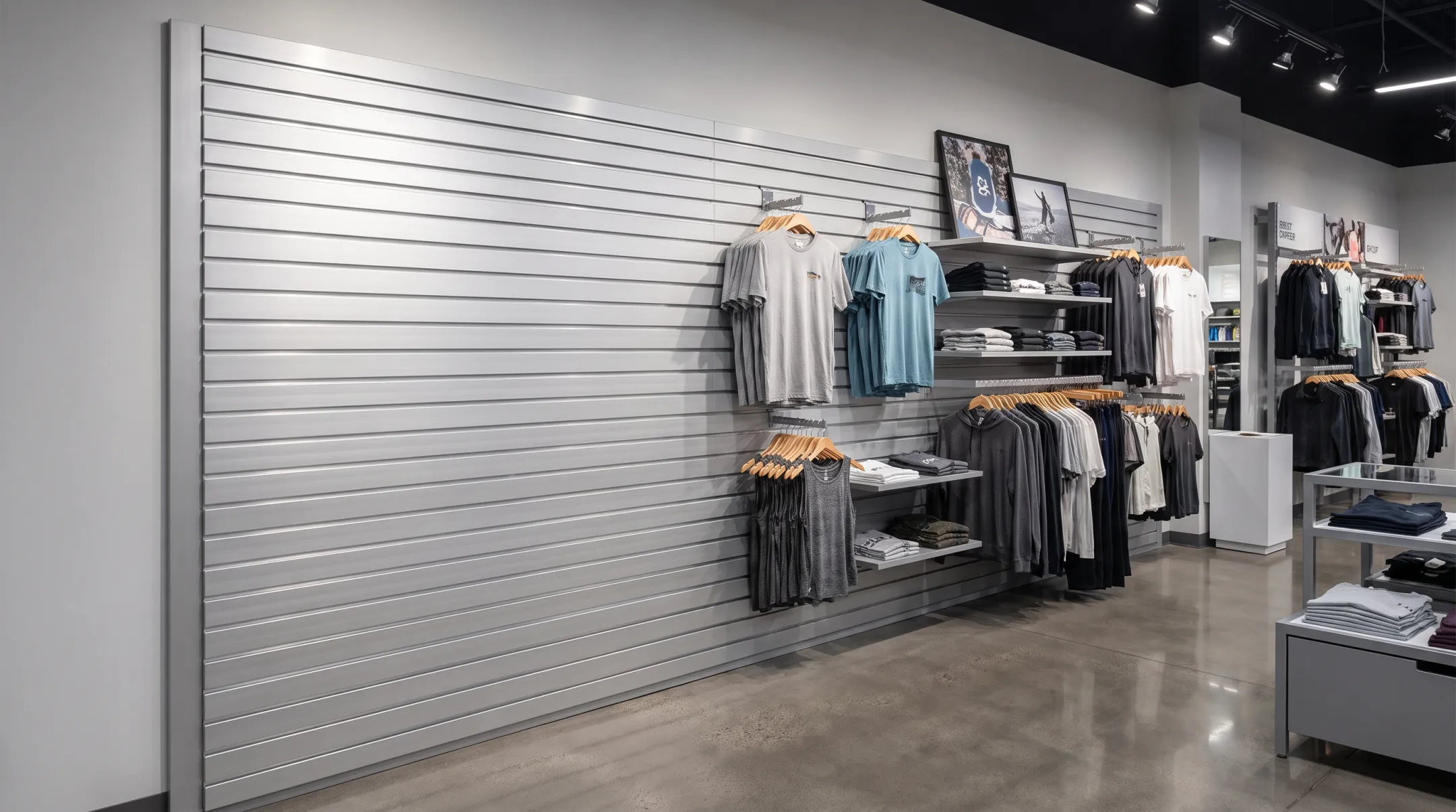 Megawall aluminum slatwall panel with hidden fastener system installed