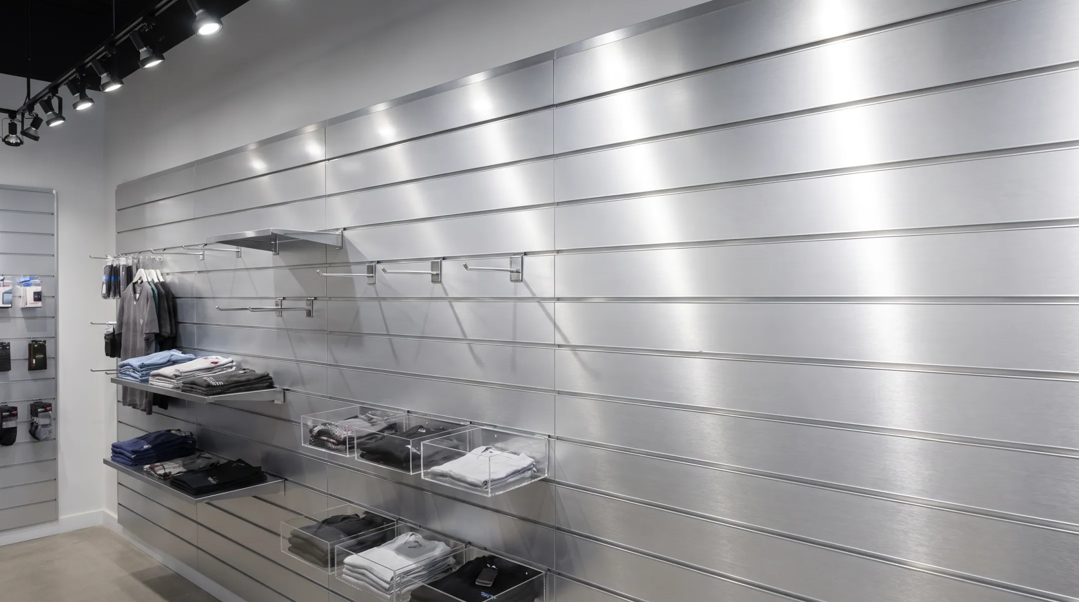 Metal slatwall panel system with hidden fasteners and accessories