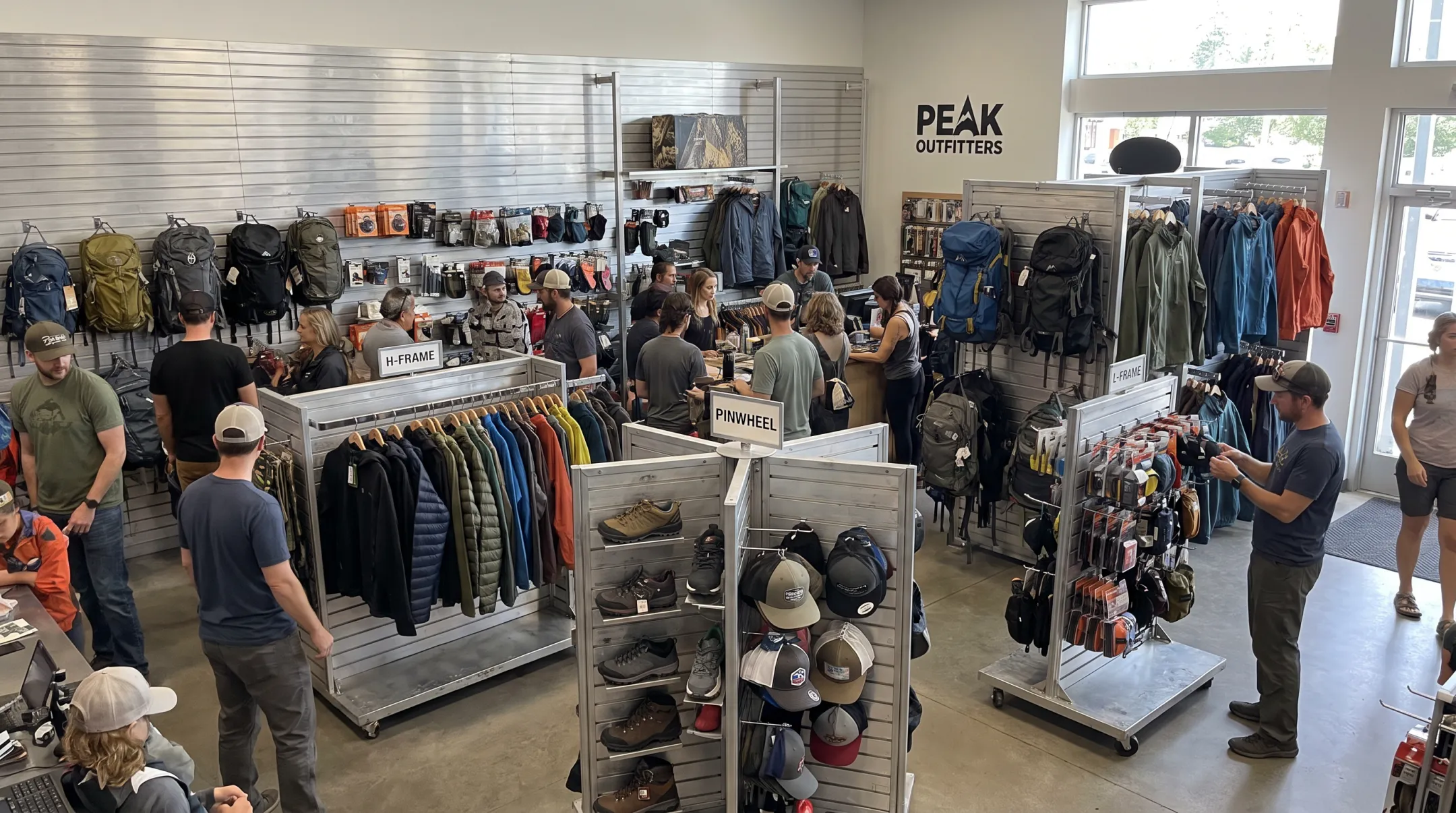 Megawall aluminum slatwall display fixtures in retail store setting