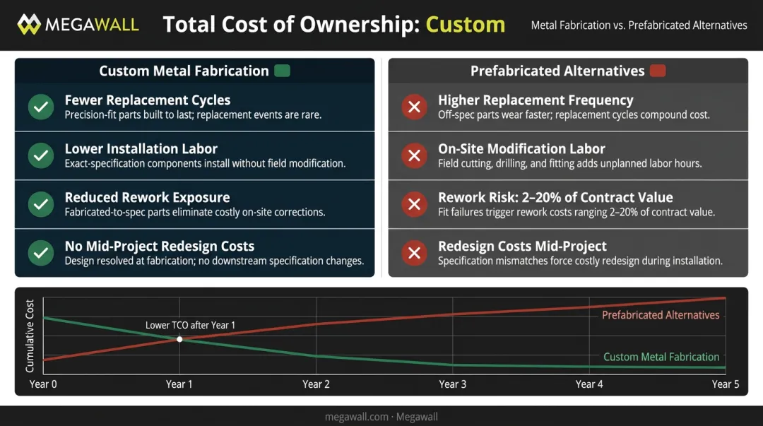 Custom metal fabrication total cost of ownership versus prefabricated parts comparison chart
