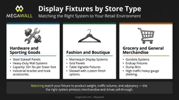 Retail store type to visual merchandising display type matching guide infographic