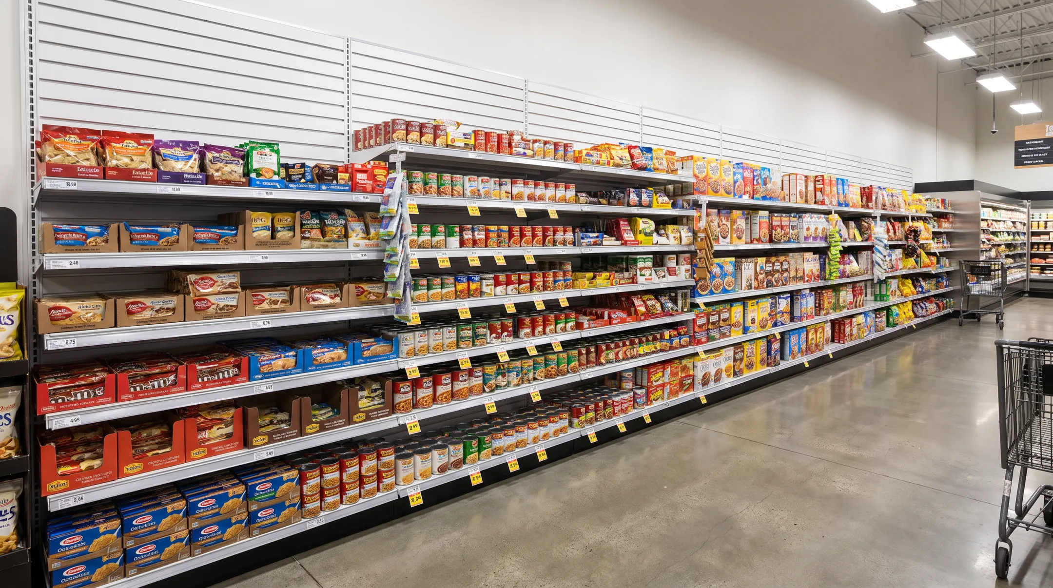 Steel slatwall display fixture with concealed fasteners in grocery store