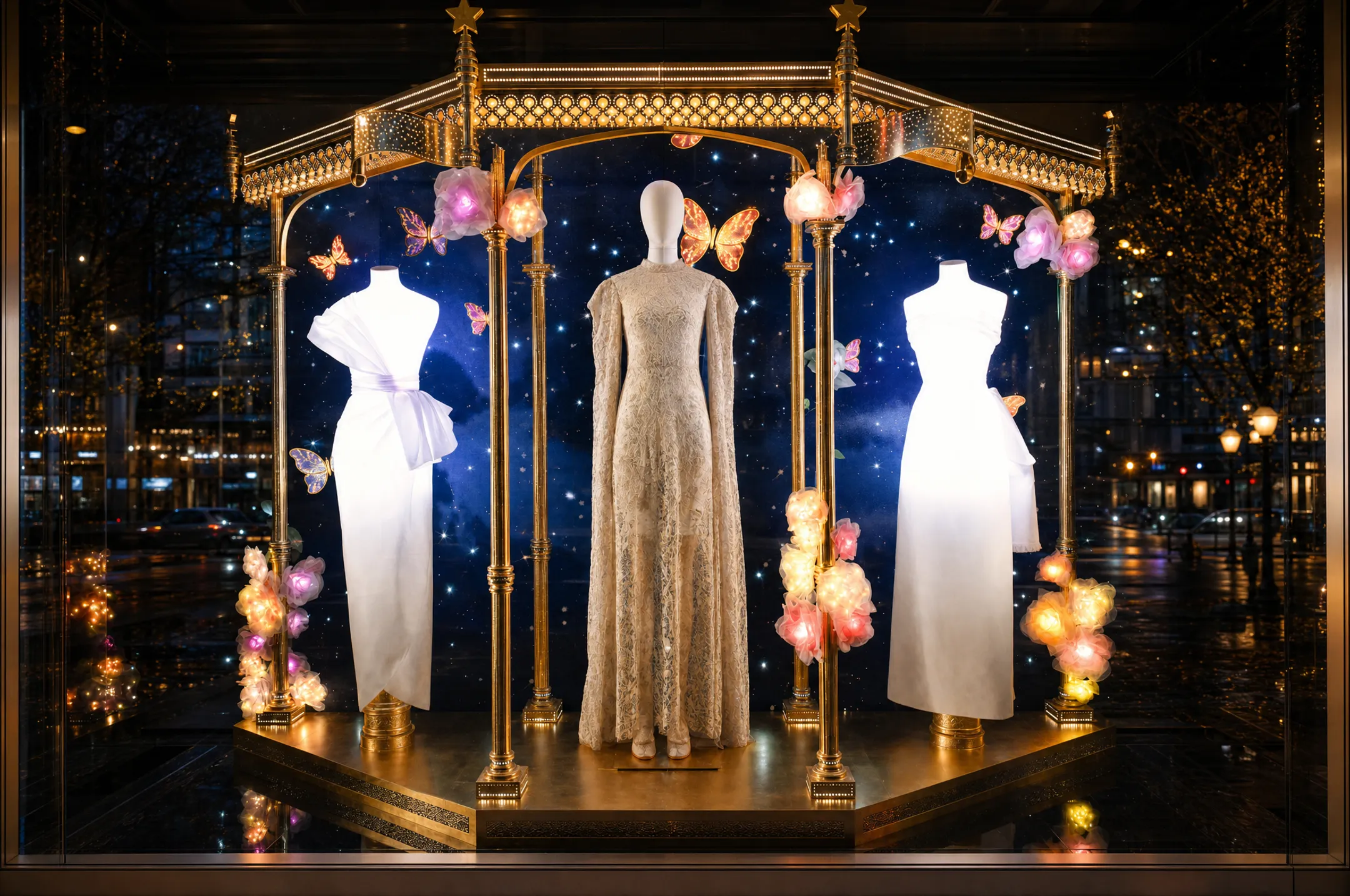 Creative luxury retail window display attracting passersby foot traffic