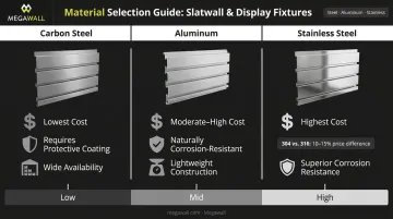 Metal material grade comparison chart showing steel aluminum and stainless steel cost and properties